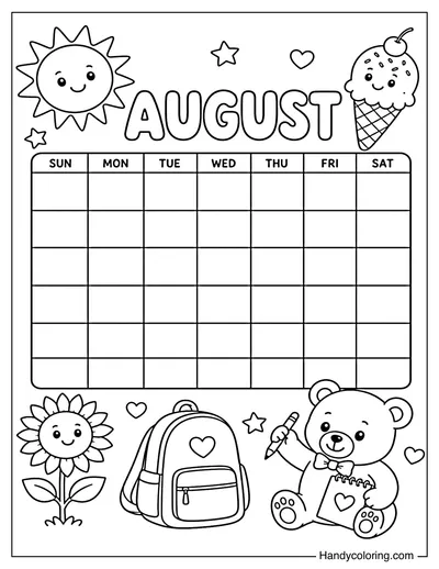 Cute August Calendar with Animal Stickers