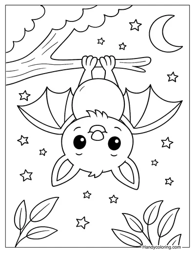 Cute Bat Hanging Upside Down Coloring Page