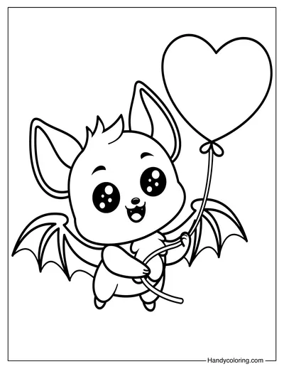 Cute Bat with Balloon Coloring Page