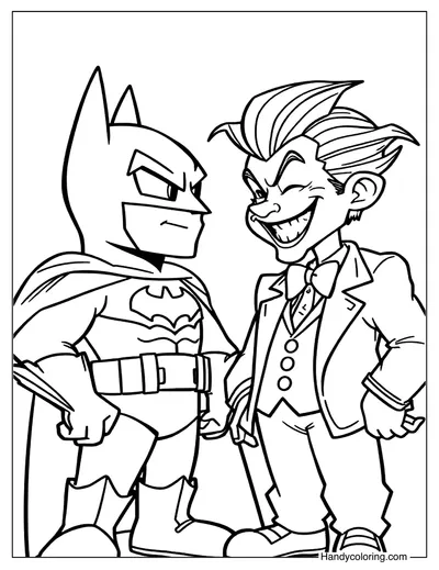 Cute Batman with Joker Coloring Sheet
