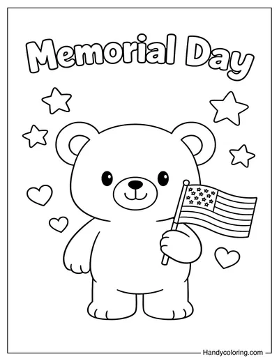Cute Bear Holding American Flag