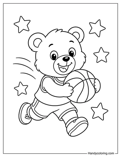 Cute Bear Playing Basketball