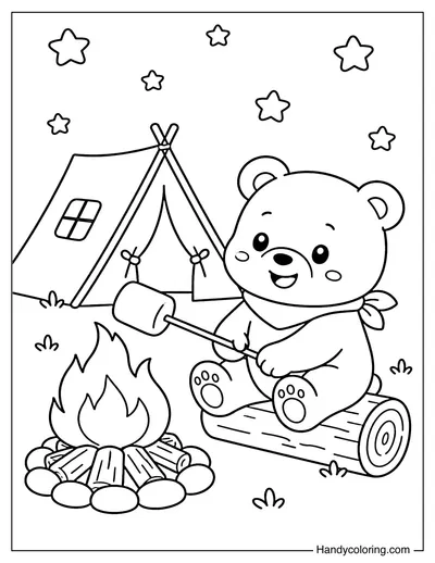 Cute Bear Roasting Marshmallow