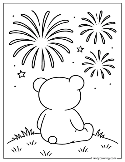Cute Bear Watching Fireworks Coloring Page