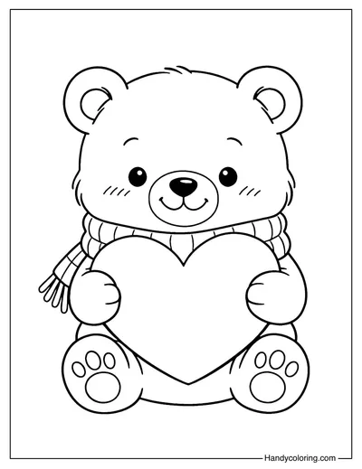 Cute Bear with Heart Coloring Page