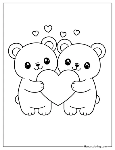 Cute Bears Hugging Heart Coloring Page