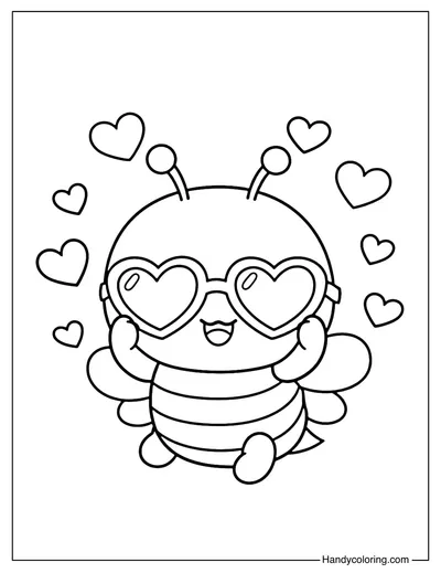 Cute Bee with Heart Glasses Coloring Page