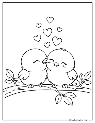 Cute Birds Kiss Valentine Coloring Page
