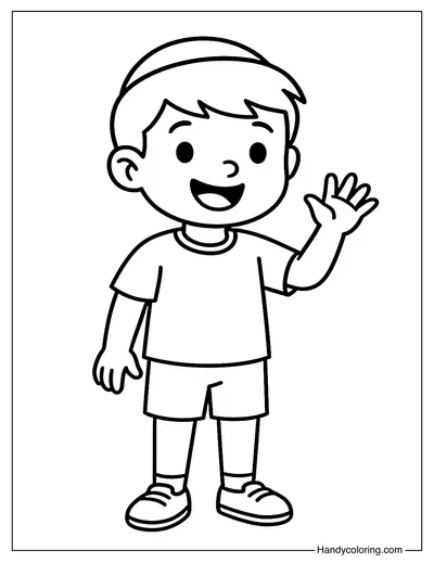 Cute Boy with Kippah Coloring Page