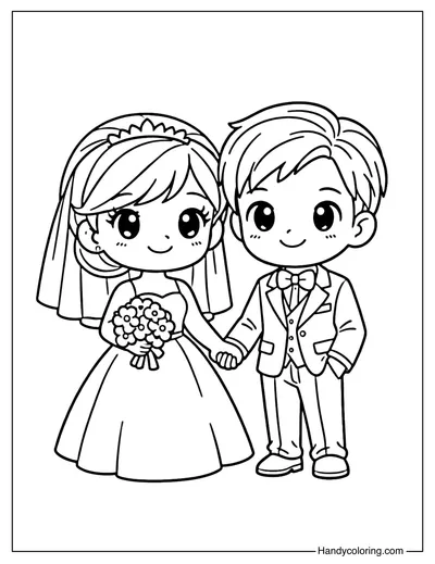Cute Bride and Groom Coloring Page