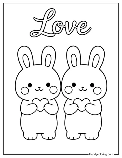 Cute Bunny Couple Holding Heart Coloring Page