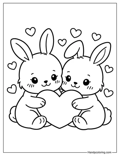 Cute Bunny Couple Valentine Coloring Page