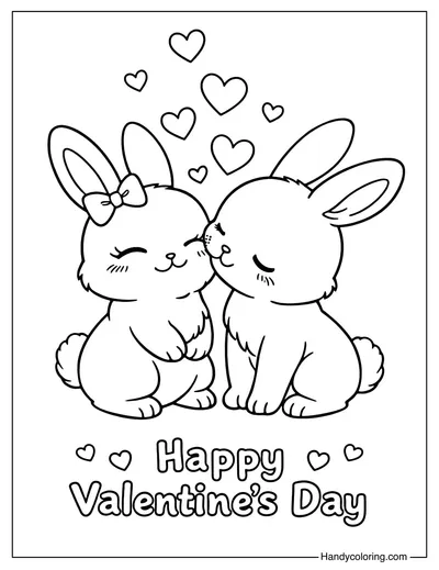 Cute Bunny Kiss Valentine Coloring Page