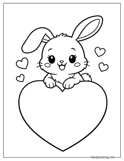 Cute Bunny Sitting On Heart Coloring Page