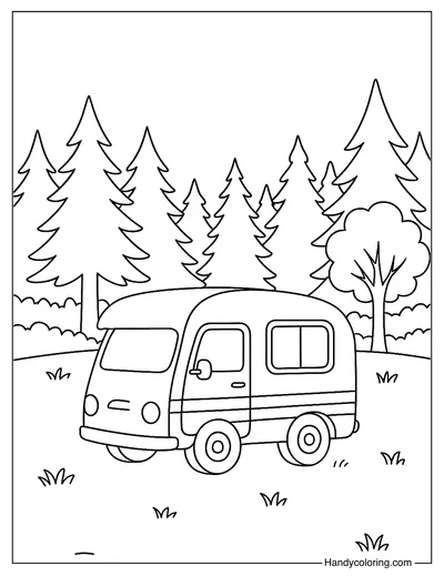 Cute Camper Van Coloring Page