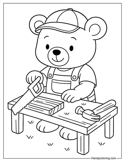 Cute Carpenter Bear Coloring Page