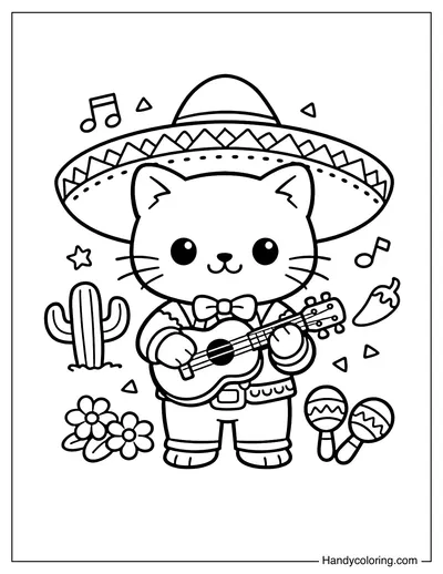 Cute Cat Playing Guitar Cinco de Mayo