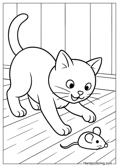 Cute Cat Playing with Toy Mouse Coloring Book
