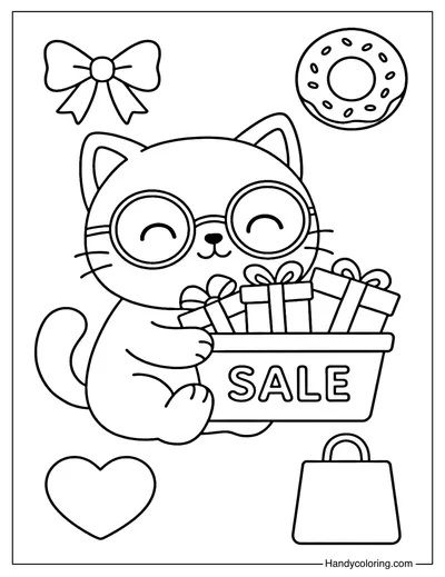 Cute Cat Shopper Coloring Page