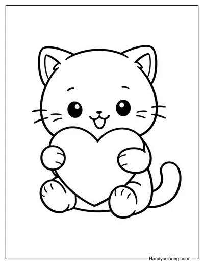 Cute Cat with Heart Coloring Page