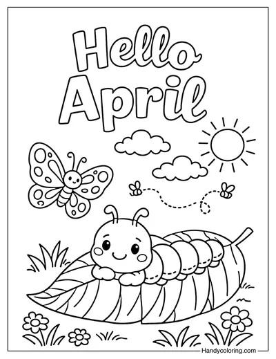 Cute Caterpillar April Coloring Page