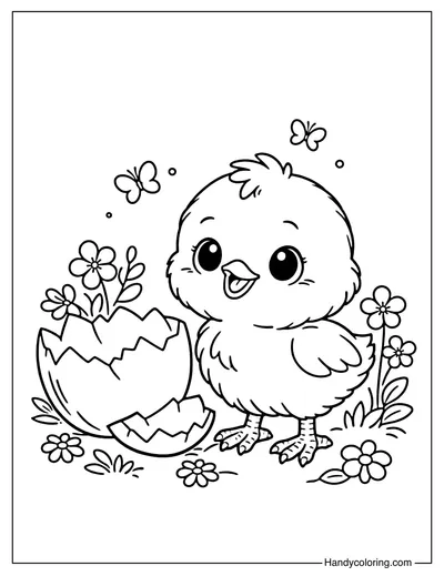 Cute Chick with Eggshell Coloring Page