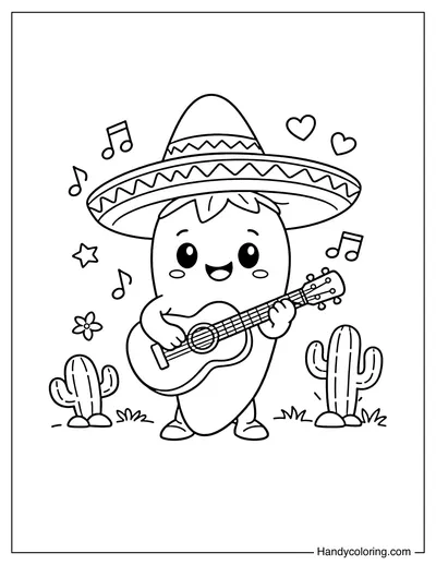 Cute Chili Pepper Playing Guitar