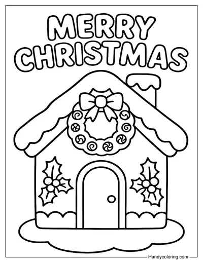 Cute Christmas Gingerbread House Coloring Page
