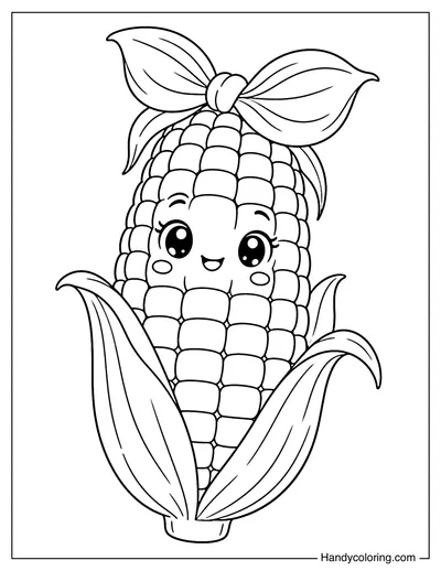 Cute Corn Cob Wearing a Husk Bow