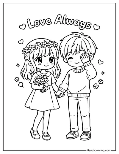Cute Couple Love Always Coloring Page