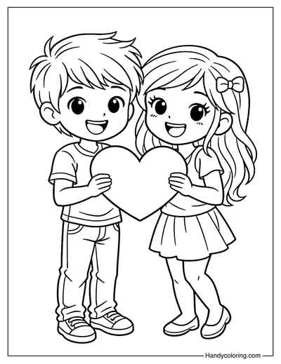 Cute Couple Valentine Coloring Page