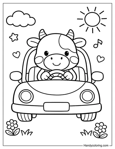 Cute Cow Driving Car