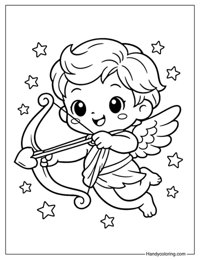 Cute Cupid With Big Bow Coloring Page