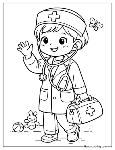 Cute Doctor with Medical Bag Coloring Page