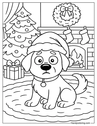 Cute Dog Christmas Coloring Page