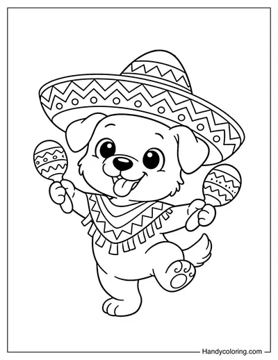 Cute Dog Holding Maracas and Wearing Sombrero