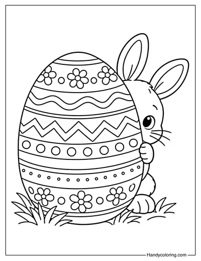 Cute Easter Bunny Behind Egg
