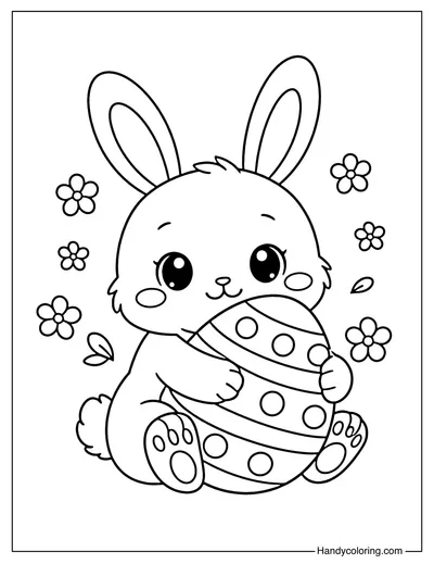 Cute Easter Bunny Hugging Egg