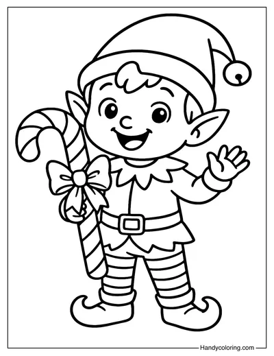 Cute Elf Christmas Coloring Page