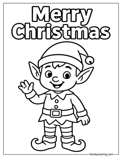 Cute Elf Merry Christmas Coloring Page