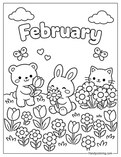 Cute February Garden Coloring Page