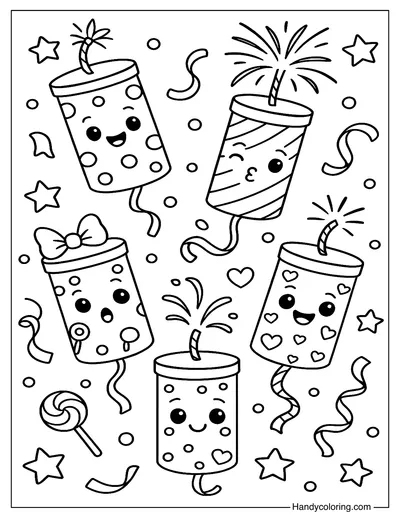 Cute Firecrackers Coloring Page
