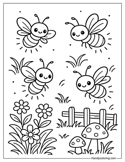 Cute Fireflies Coloring Page
