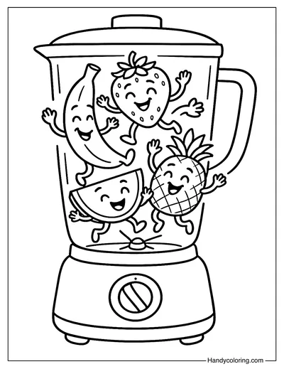 Cute Fruit Party in a Blender Coloring Page