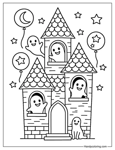 Cute Ghost House Coloring Page