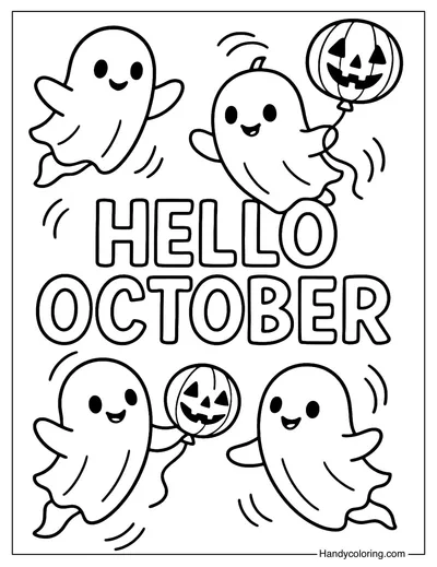 Cute Ghosts Hello October Coloring Page