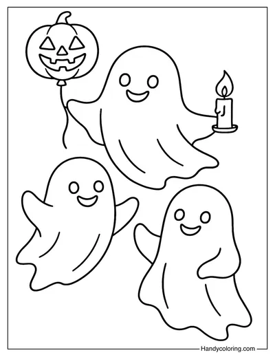 Cute Ghosts with Balloon Coloring Page