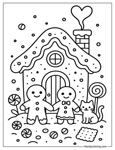 Cute Gingerbread Sweet Home Coloring Page