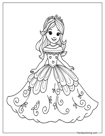 Cute Girl with Pretty Dress Coloring Sheet
