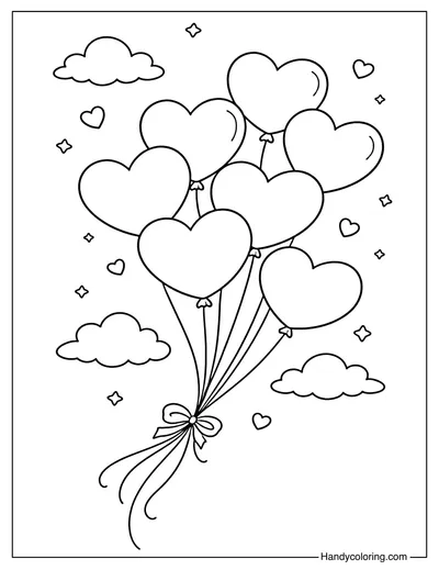 Cute Heart Balloon Valentine Coloring Page